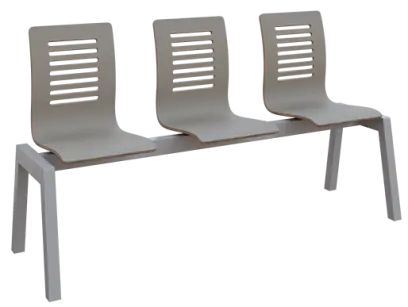 CARMEN 3, dřevěná lavice do čekárny, 3-sedák, šedá, kostra stříbrná